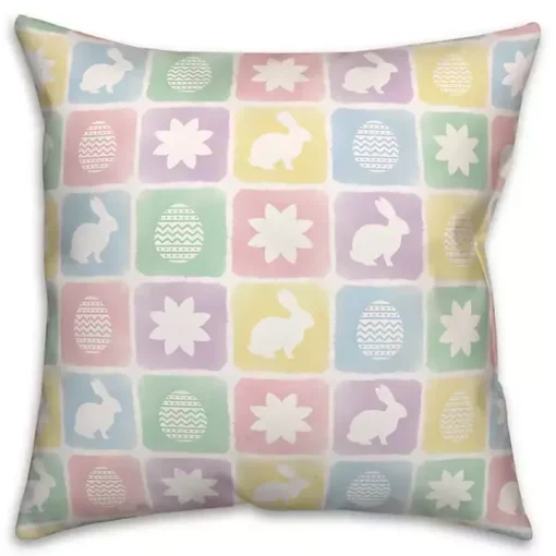 Pastel Easter Bunny Grid Outdoor Pillow