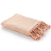 Peach Checkered Weave Fringe Throw