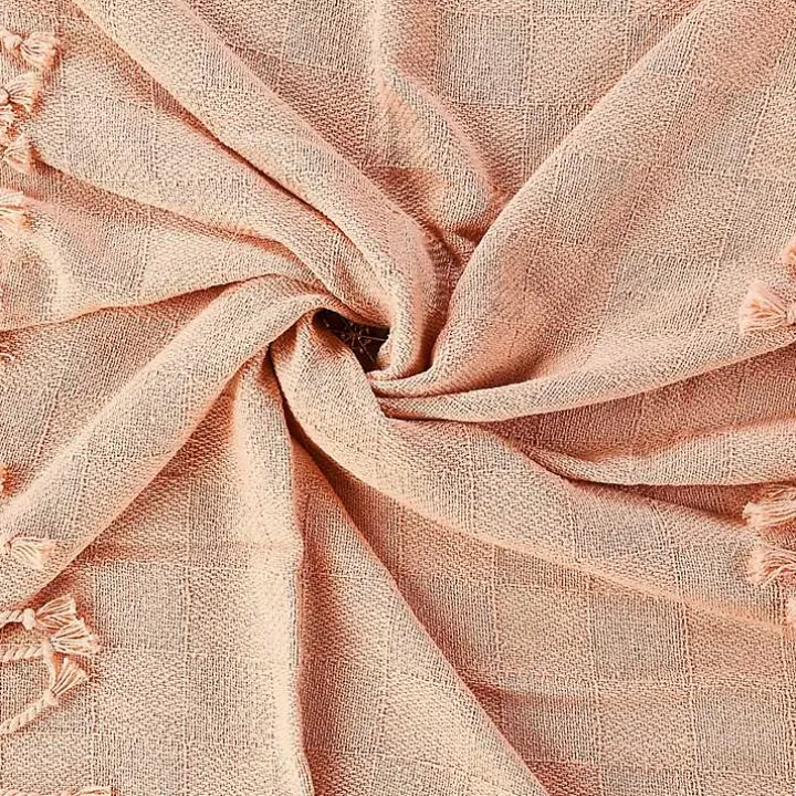 Peach Checkered Weave Fringe Throw