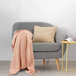 Peach Checkered Weave Fringe Throw