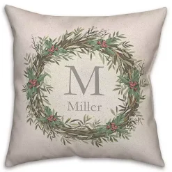Personalized Christmas Wreath Throw Pillow