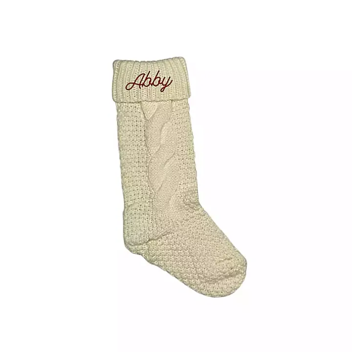 Personalized Cream Cursive Embroidered Stocking