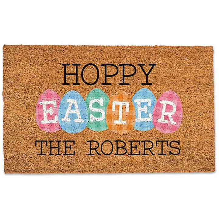 Personalized Hoppy Easter Plaid Eggs Doormat