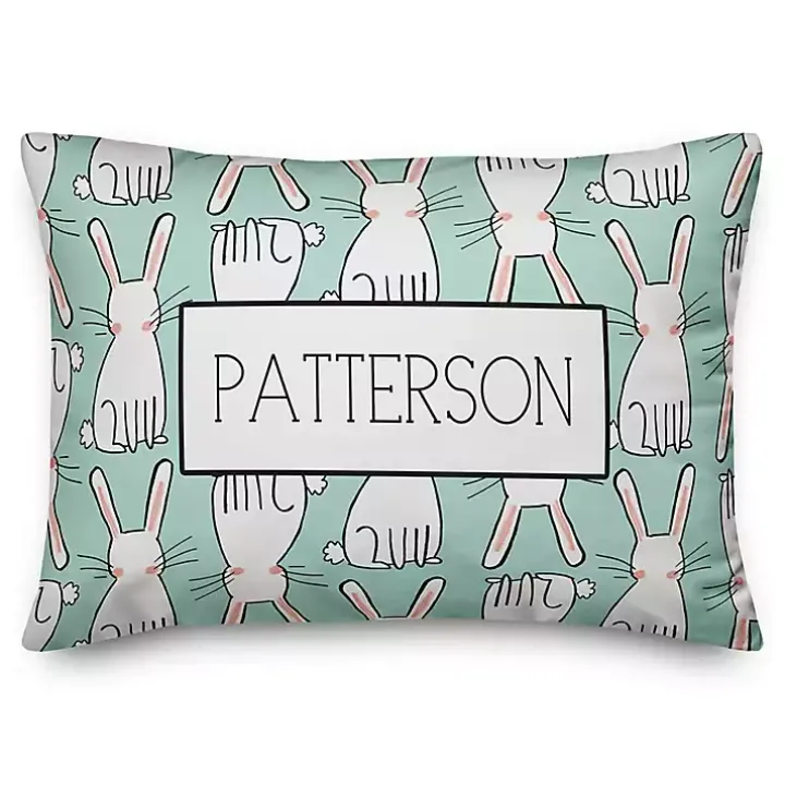 Personalized Mint Easter Bunny Outdoor Pillow