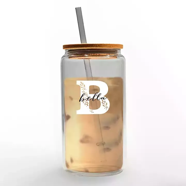 Personalized Monogram B Floral Glass Cup