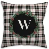 Personalized Monogram Black Plaid Wreath Pillow