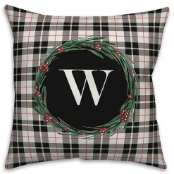 Personalized Monogram Black Plaid Wreath Pillow