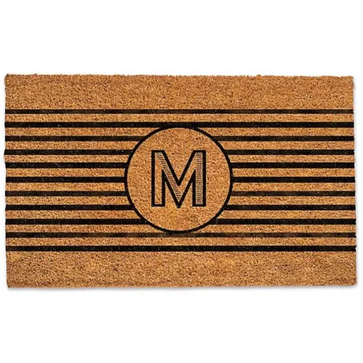 Personalized Monogram Black Stripes Doormat
