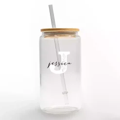 Personalized Monogram J Floral Glass Cup