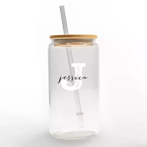 Personalized Monogram J Floral Glass Cup