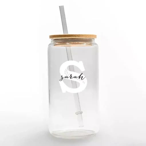 Personalized Monogram S Floral Glass Cup