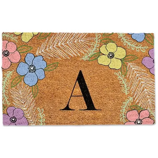 Personalized Monogram Spring Flowers Coir Doormat
