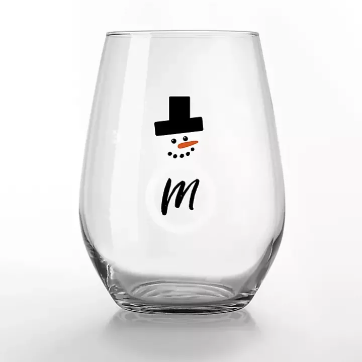 Personalized Snowman Monogram Wine Glass, Set of 2