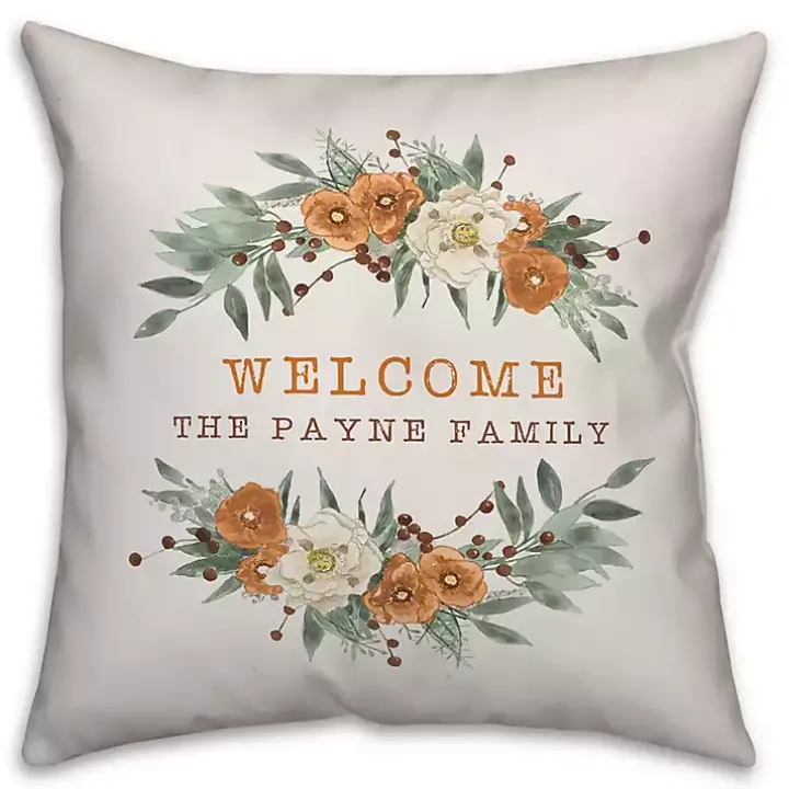 Personalized Welcome Fall Floral Outdoor Pillow