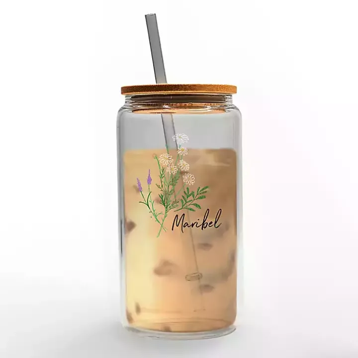 Personalized Wildflower Floral Glass Cup