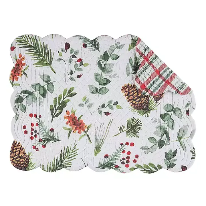 Pinecone and Plaid Reversible Placemats, Set of 6