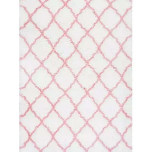 Pink and White Iliza Trellis Area Rug, 5x8