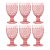 Pink Beaded Acrylic Goblet Wine Glasses, Set of 6