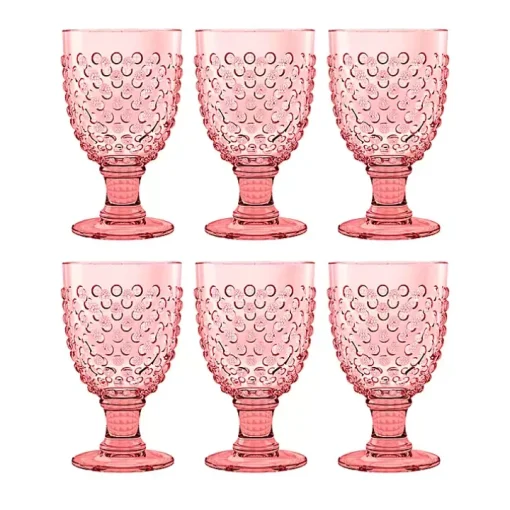 Pink Beaded Acrylic Goblet Wine Glasses, Set of 6