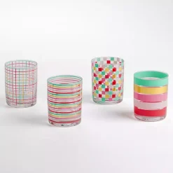 Pink Checkered Drinking Glasses, Set of 4