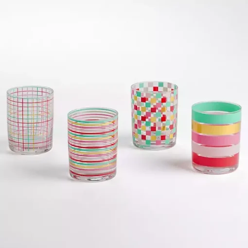 Pink Checkered Drinking Glasses, Set of 4