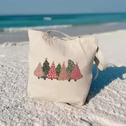 Pink Christmas Trees Canvas Tote Bag