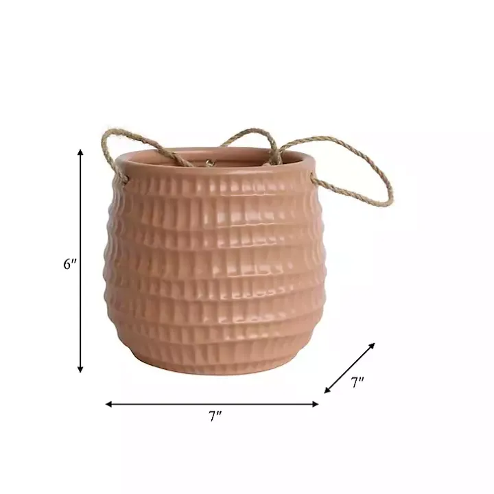 Pink Dimpled Ceramic Hanging Planter
