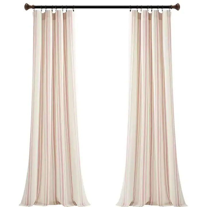Pink Farmhouse Stripe Curtain Panel Set, 84 in.