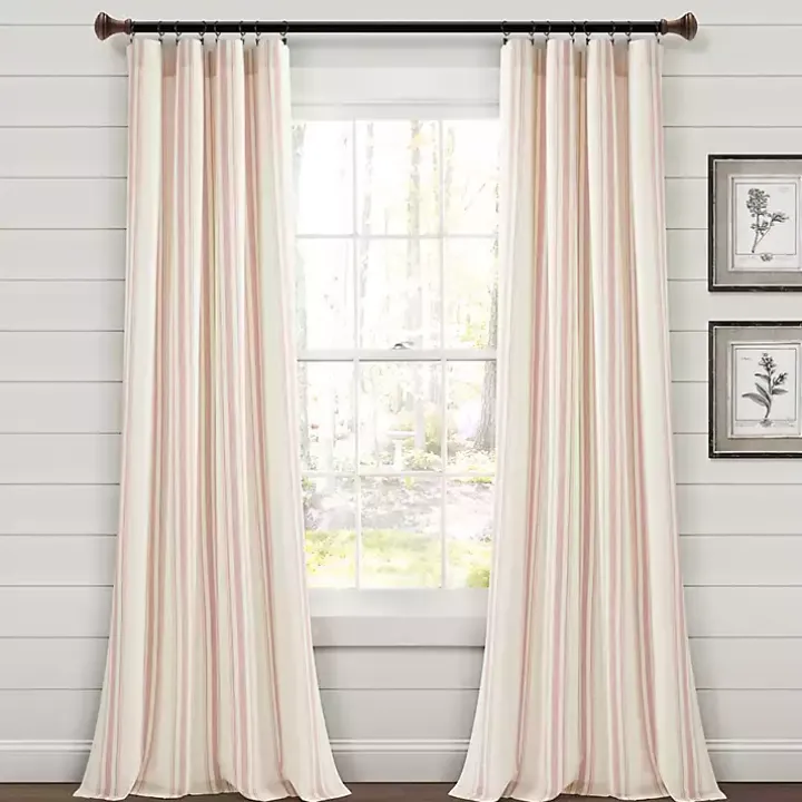 Pink Farmhouse Stripe Curtain Panel Set, 84 in.