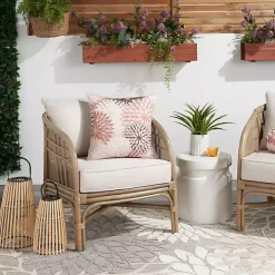 Pink Floral Chevron Outdoor Throw Pillow