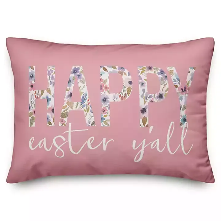 Pink Happy Easter Y'all Pillow