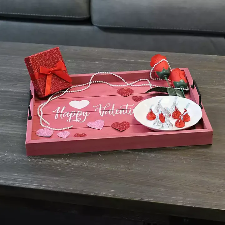 Pink Happy Valentine's Day Wood Tray