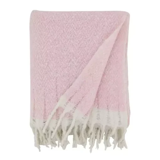 Pink Herringbone Faux Mohair Throw