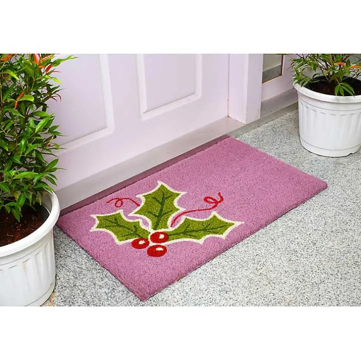 Pink Holly Sprig Doormat