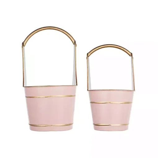 Pink Iron Merry Christmas Baskets, Set of 2