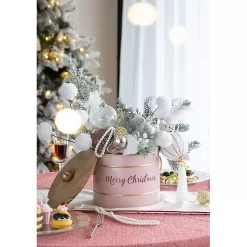 Pink Iron Merry Christmas Lidded Baskets, Set of 2