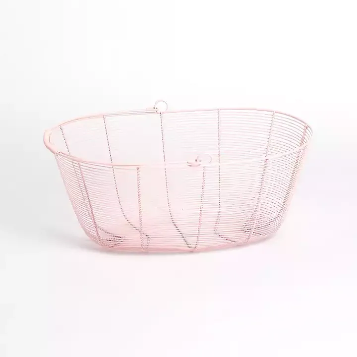 Pink Metal Wire Basket with Handle