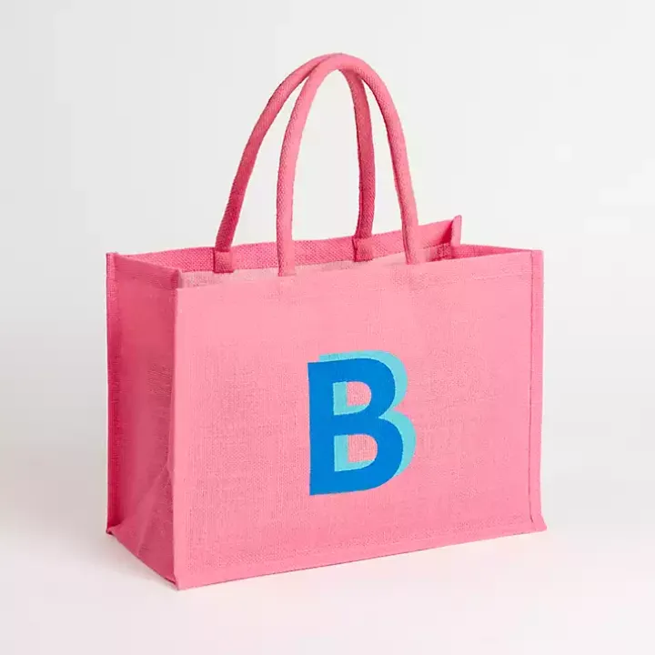 Pink Monogram B Jute Tote Bag