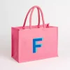 Pink Monogram F Jute Tote Bag