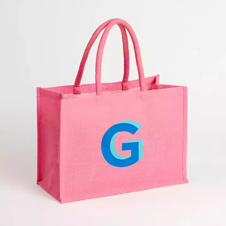 Pink Monogram G Jute Tote Bag