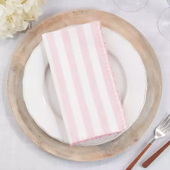 Pink Striped Whipstich Napkins, Set of 4