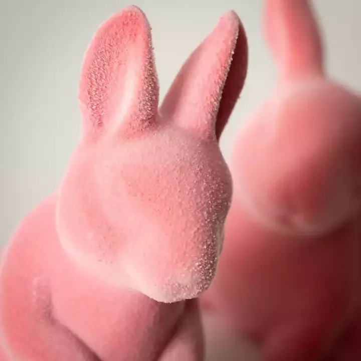 Pink Velveteen Ceramic Bunnies, Set of 2