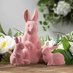 Pink Velveteen Ceramic Bunnies, Set of 2