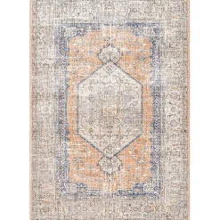 Pink Vintage Floral Print Area Rug, 5x7