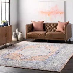 Pink Vintage Floral Print Area Rug, 5x7