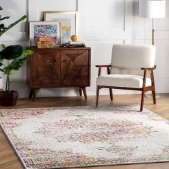 Pink Vintage Medallion Area Rug, 10x14