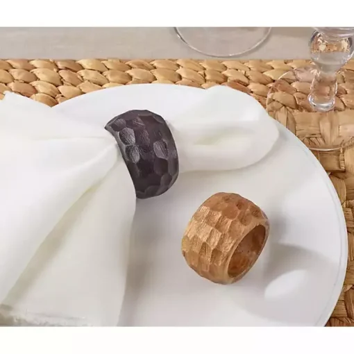 Pitted Chunky Mango Wood 4-pc. Napkin Ring Set