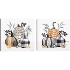 Plaid Pumpkins Canvas Art Prints, Set of 2