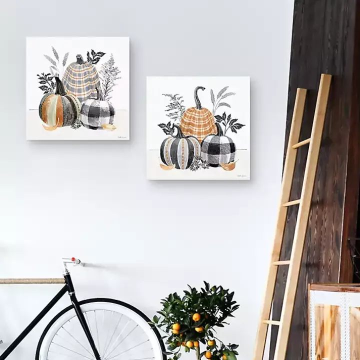 Plaid Pumpkins Canvas Art Prints, Set of 2