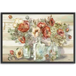Poppies and Eucalyptus Framed Giclee Canvas Print